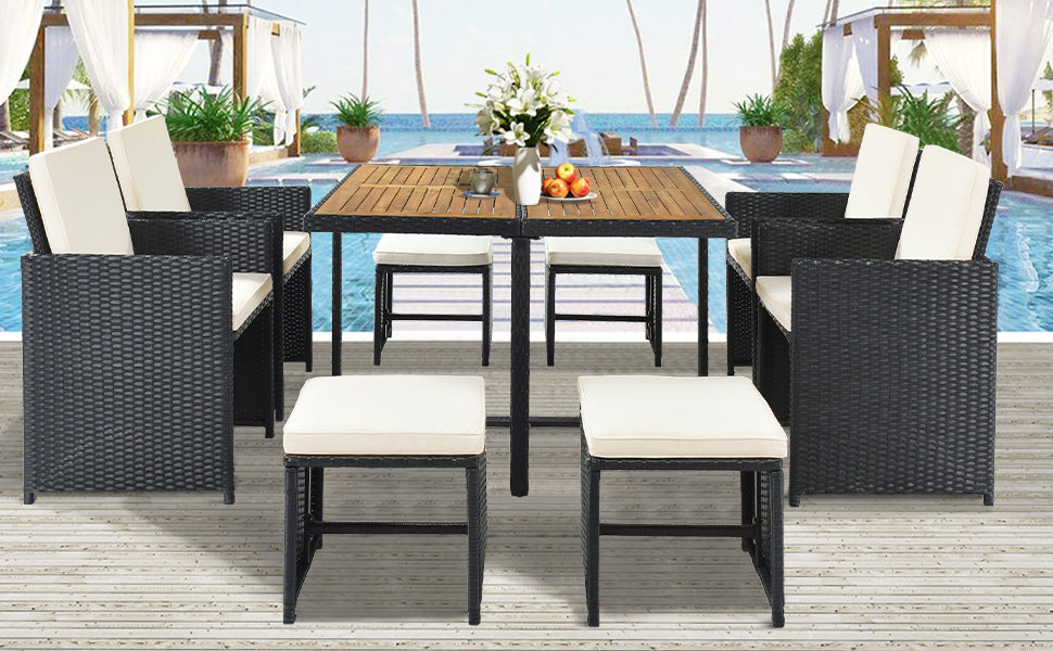 All-Weather PE Wicker Dining Table Set (9-Piece)