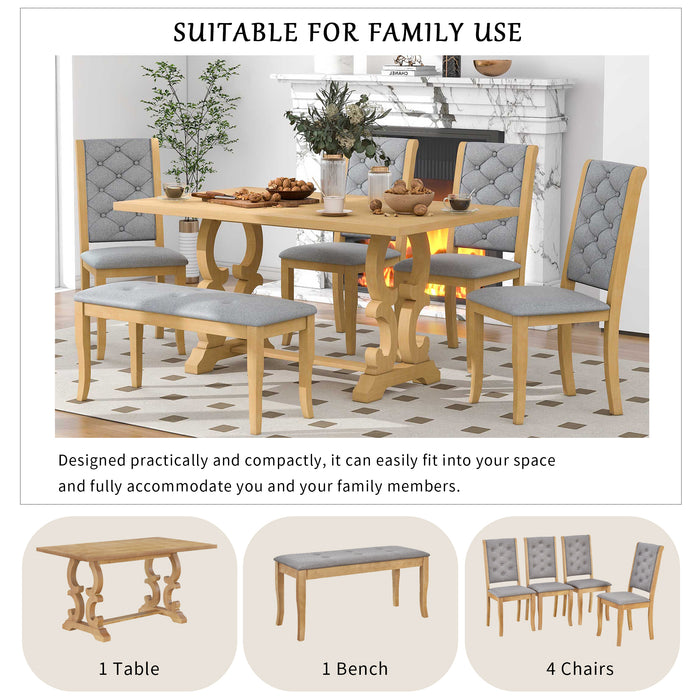 6-Piece Retro Dining Set with Unique-designed Table Legs  - Natural Wood Wash