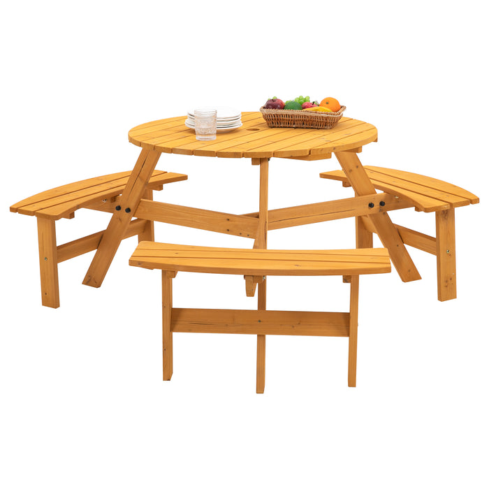 6-Person Circular Outdoor Wooden Picnic Table  - Natural