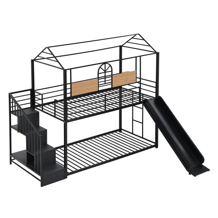 Twin Over Twin Metal House Bunk Bed - Black