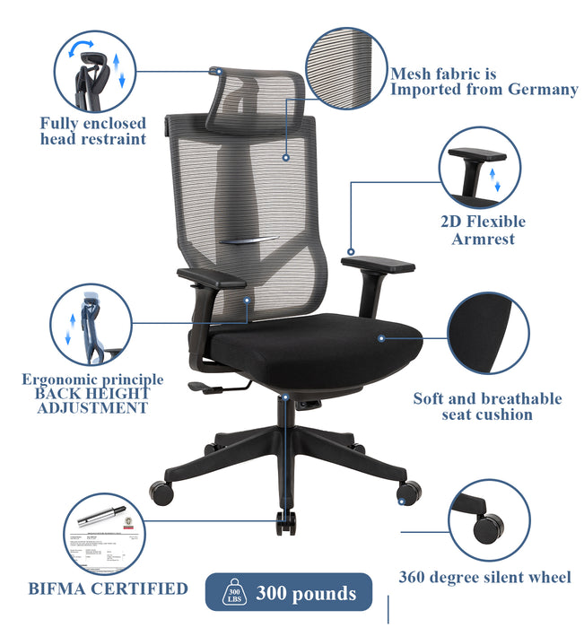 Excusive office chair with headrest and 2D armrest