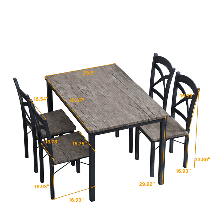 5-Piece Dining Table Set - Brown Gray