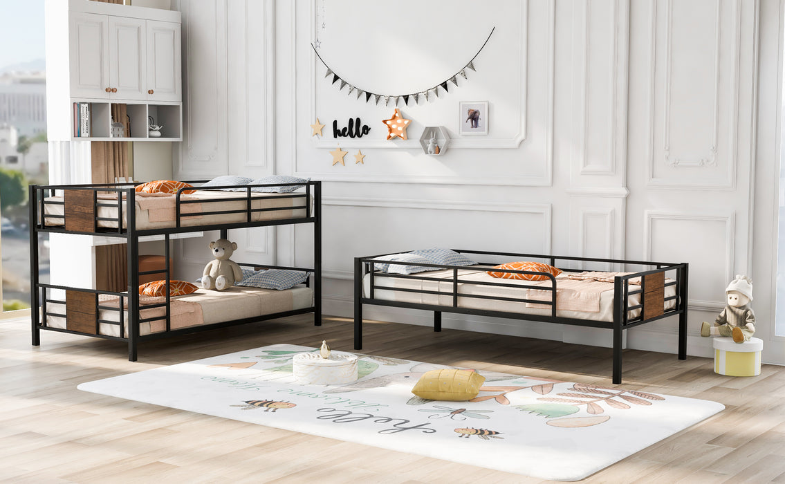 Twin Size Triple Metal Bunk Bed - Brown