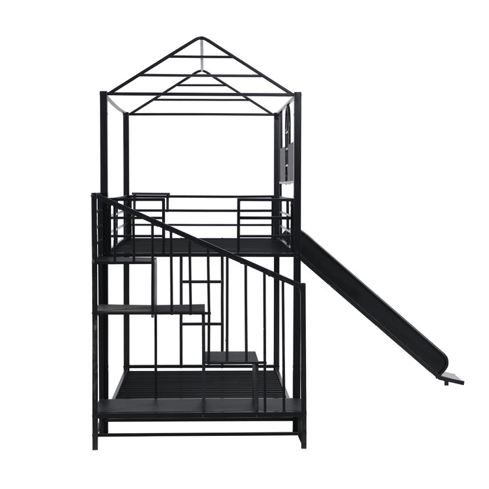 Metal bunk bed with slide and steps - Black