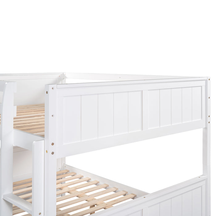 Full Over Full Bunk Bed with Twin Size Trundle - White