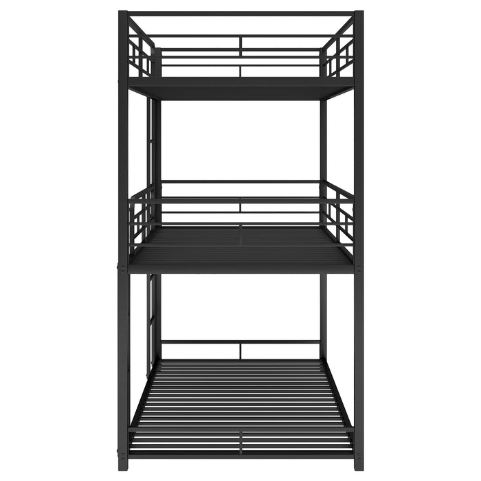 Metal Twin Size Triple Bunk Bed - Black