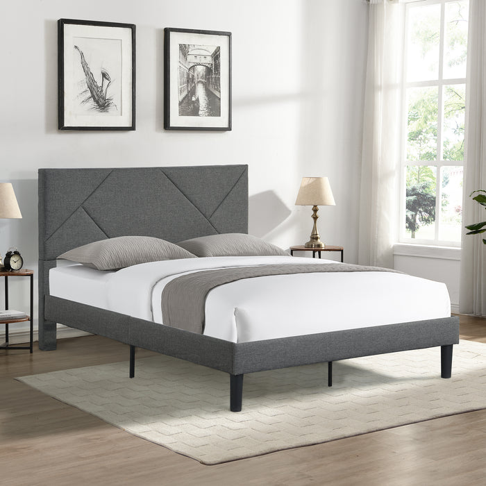 Queen Size Upholstered Platform Bed Frame with Headboard, Gray