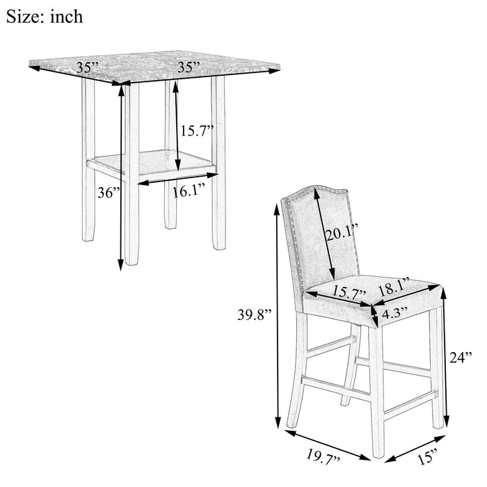 5-Piece Dining Set with Matching Chairs - Black Chairs + Gray Table