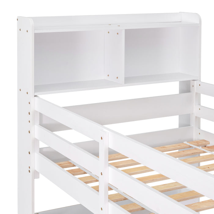 Twin Over Twin Bunk Beds with Bookcase Headboard - White