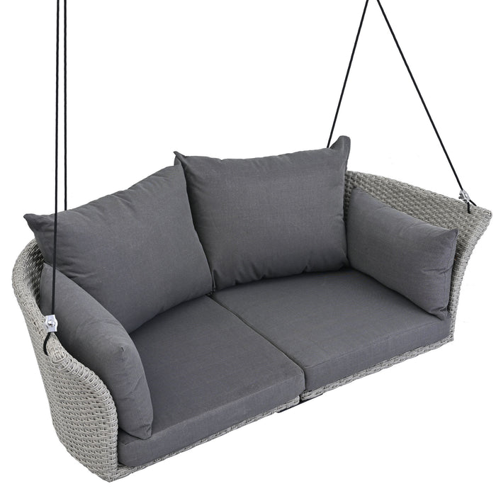 Porch Swing With Ropes - Gray Wicker And Cushion