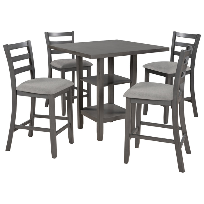 5-Piece Wooden Counter Height Dining Set - Gray