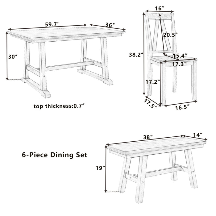 6-Piece Wood Dining Table Set Kitchen Table Set- Walnut + White