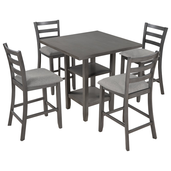 5-Piece Wooden Counter Height Dining Set - Gray