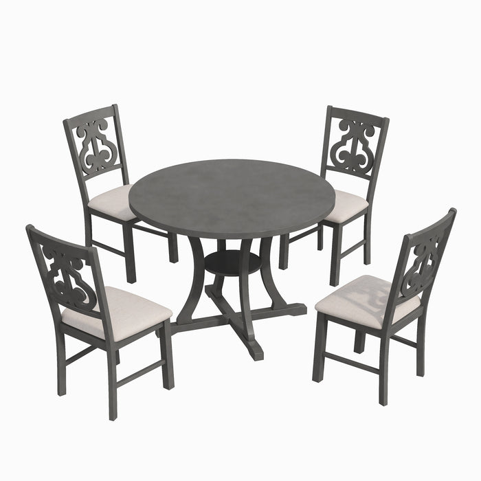 5-Piece Round Dining Table and Chair Set - Gray