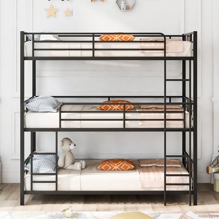 Twin Size Triple Metal Bunk Bed - Brown