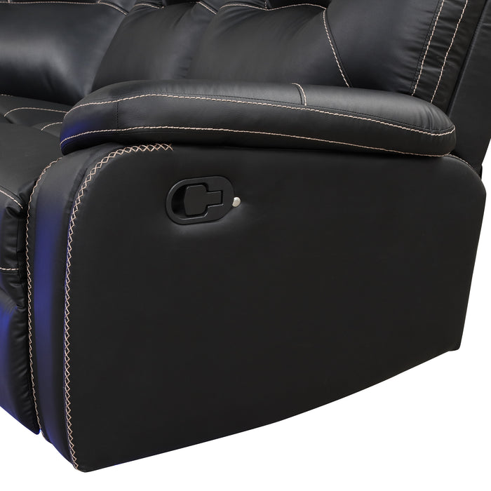 Modern Faux Leather Manual Reclining with Center Console & LED Light - Black