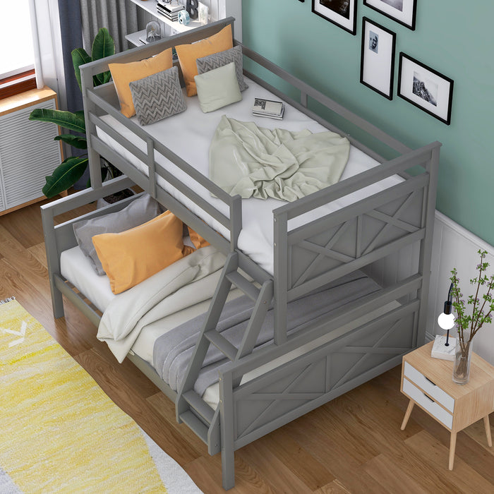 Twin over Full Bunk Bed with ladder & Safety Guardrail - Gray