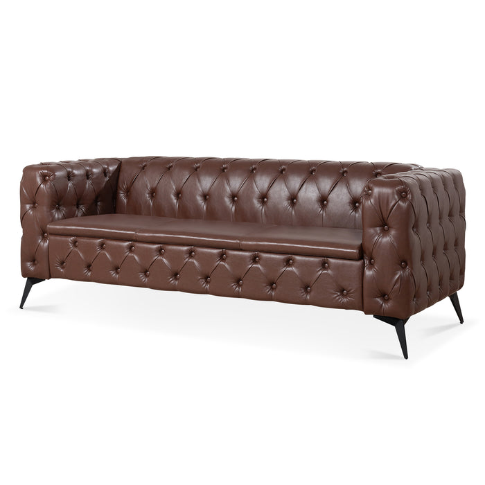 Traditional  Square Arm, removable cushion 3 seater Sofa - Brown