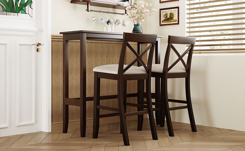 3-Piece Farmhouse Bar Height Dining Set - Dark Walnut