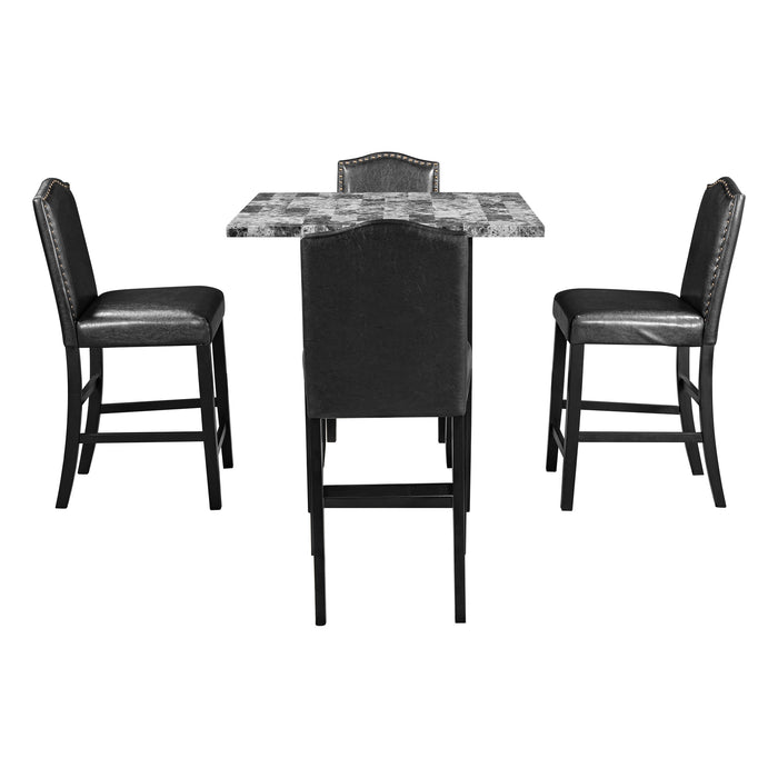 5-Piece Dining Set with Matching Chairs - Black Chairs + Gray Table