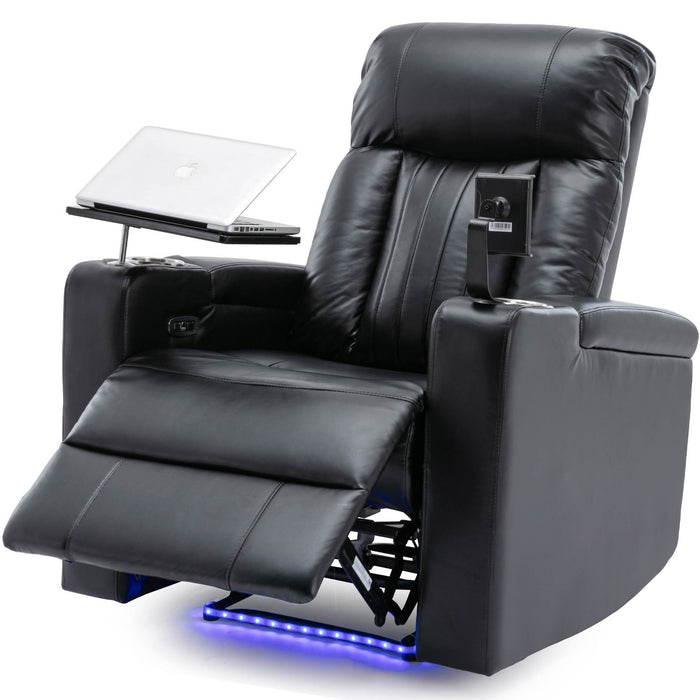 Premium Power Recliner with Storage Arms, Cupholders, Swivel Tray Table and Cell Phone Stand - Black