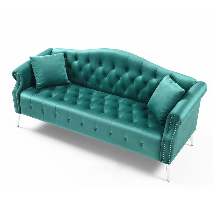 Classic Chesterfield Velvet Sofa - Green