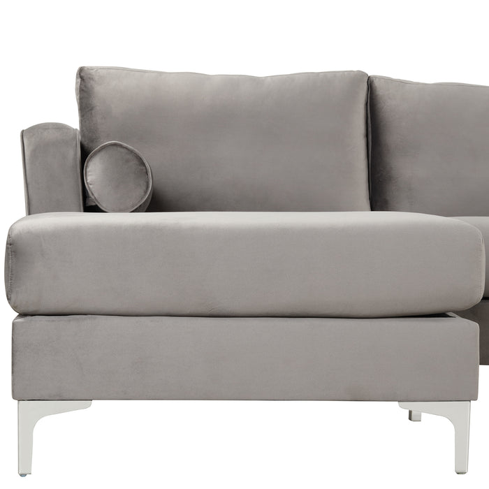 Modern Velvet Fabric Couch Reversible Chaise Sofa