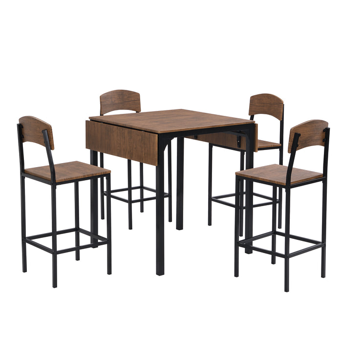 5-piece Farmhouse Counter Height Dining Table Set - Black Frame+Brown Tabletop