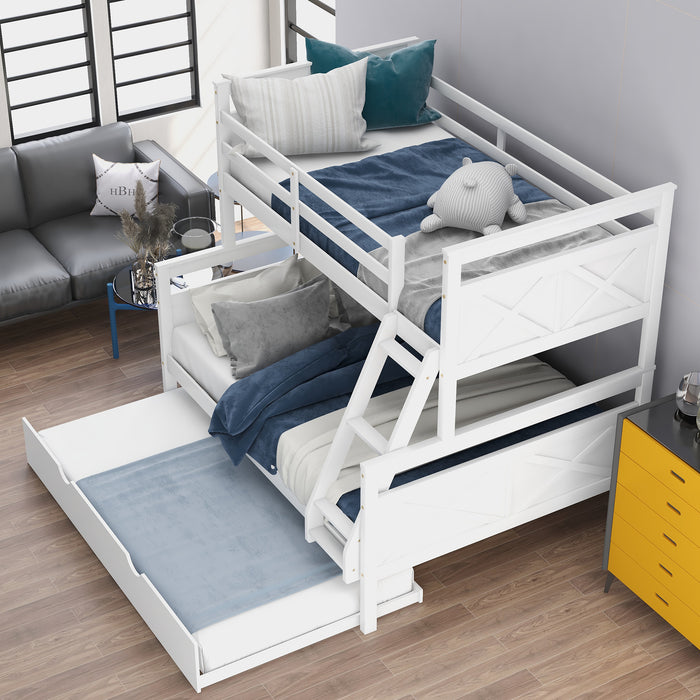 Twin over Full Bunk Bed with Ladder -  White