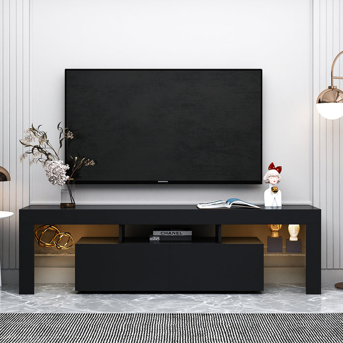 Modern Black TV Stand, w/Remote Control Lights