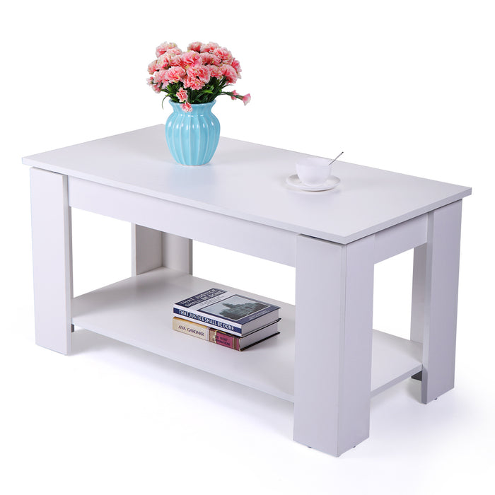 Modern Wooden Table for Home Living Room with Liftable Top - White