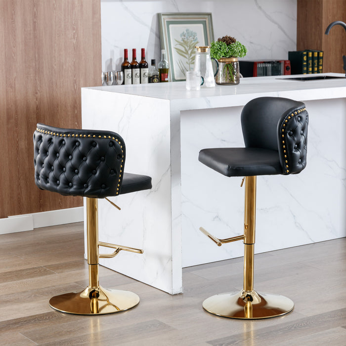 Modern PU Upholstered Bar Stools with the whole Back Tufted - Black (Set of 2)