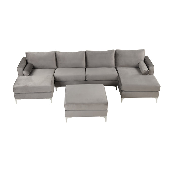 Modern Velvet Fabric Couch Reversible Chaise Sofa