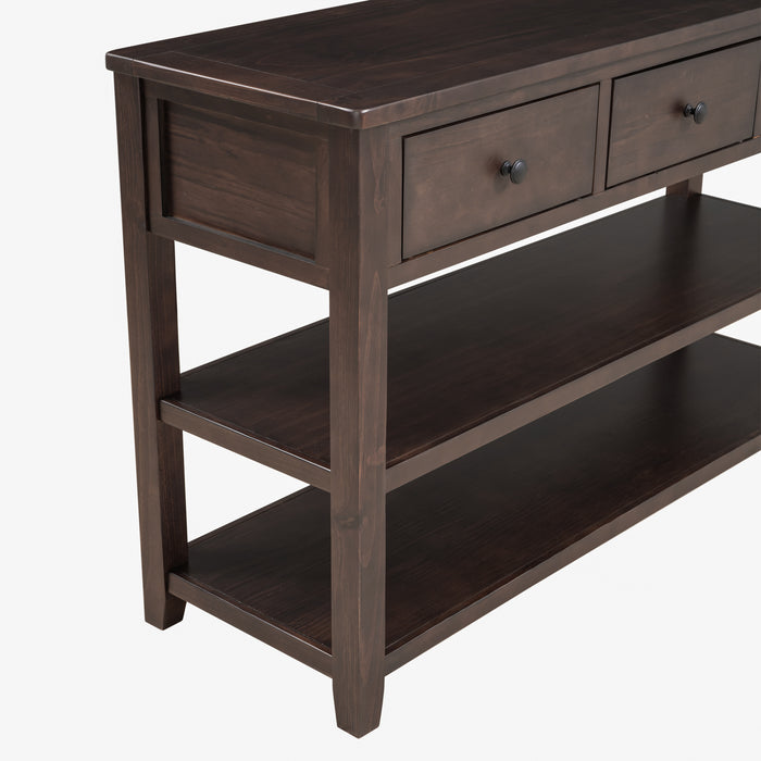 Retro Design Console Table with Two Open Shelves - Espresso