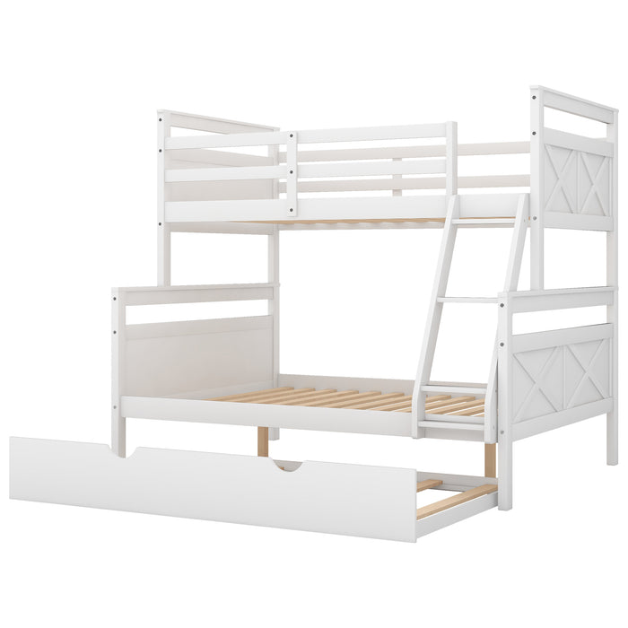 Twin over Full Bunk Bed with Ladder -  White