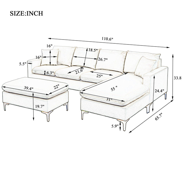 L-Shape Sectional Sofa with Ottoman -Cream