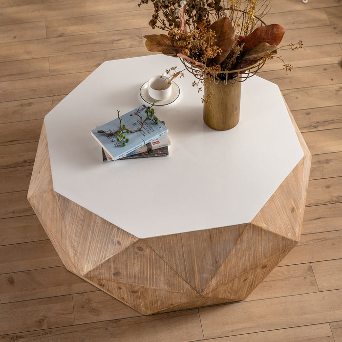 American Retro Style Coffee Table with White Tabletop - White + Oak