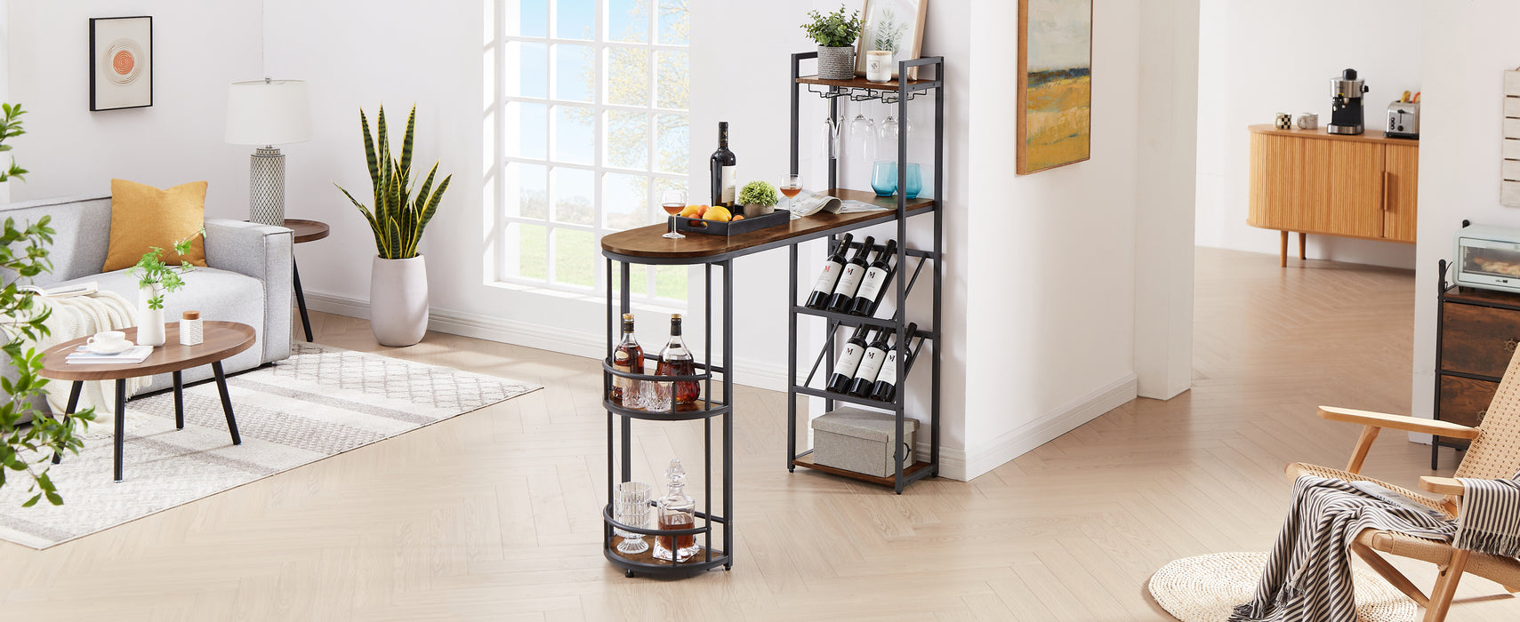 Bar table with bottles and glass holder (Rustic Brown)