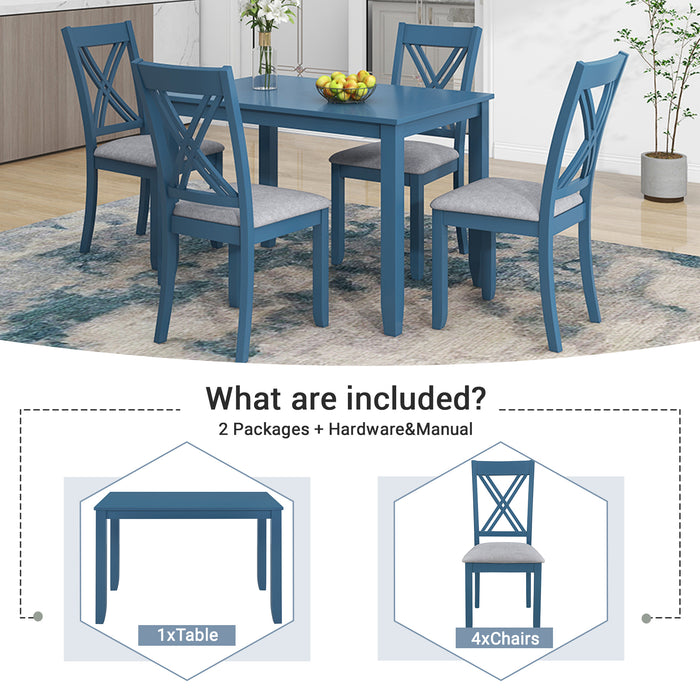 5-Piece Rustic Minimalist Wood  Dining Table Set - Blue