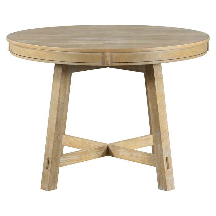 Farmhouse Round Extendable Dining Table with 16" Leaf (Natural Wood Wash)