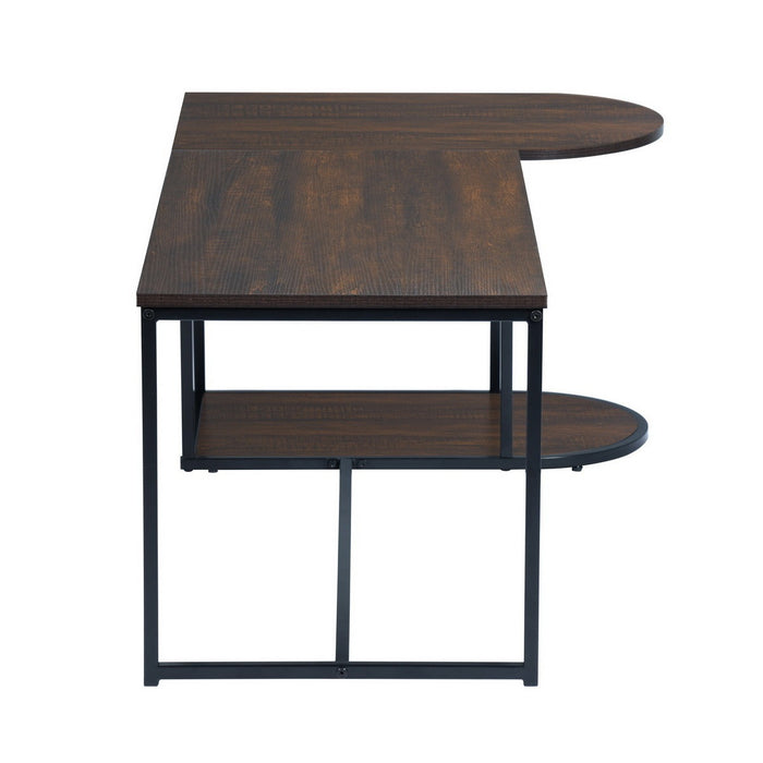 Modern Industrial Style Rectangular Wood Grain Top Coffee Table with Metal Frame - Walnut & Black