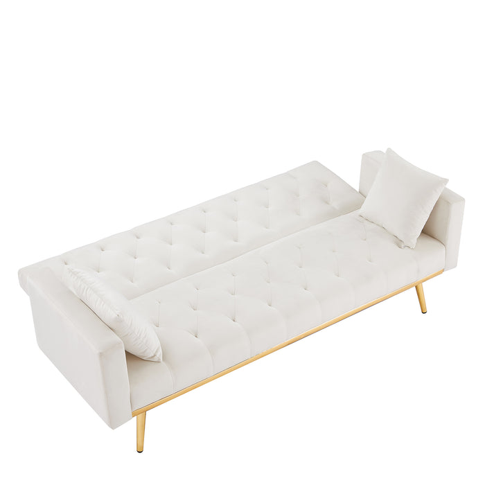 Cream White  Convertible Folding Futon Sofa Bed , Sleeper Sofa Couch for Compact Living Space.