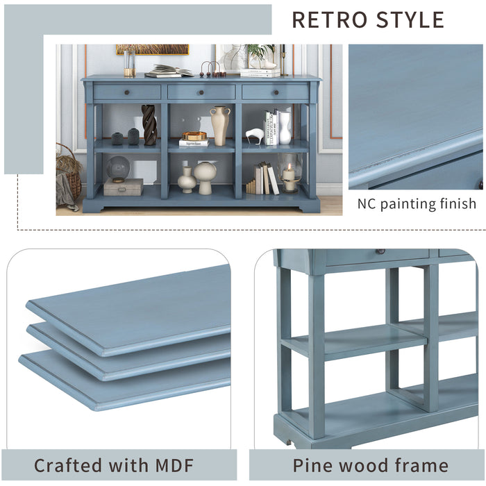 Retro Console Table/Sideboard with Ample Storage - Teal Blue