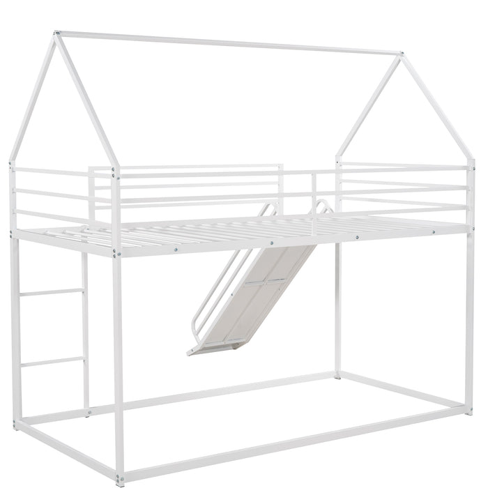 Twin over Twin House Bunk Bed with Ladder and Slide,White