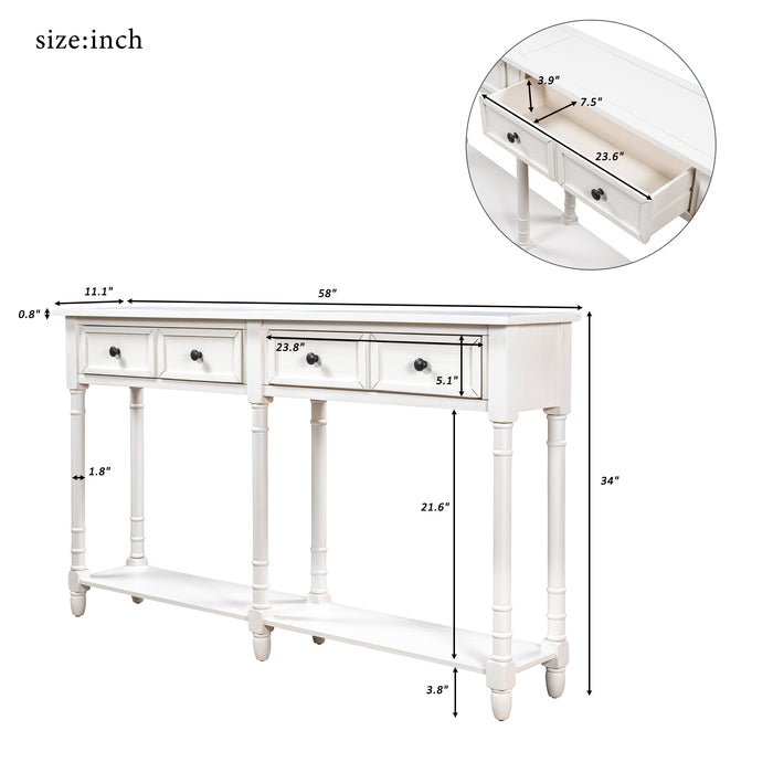 Console Table with Two Storage Drawers - Ivory White