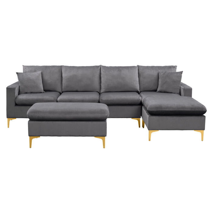 L-Shape Sectional Sofa with Ottoman- Grey