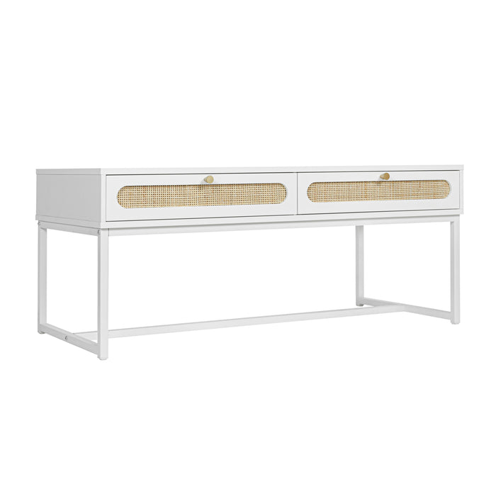 2 Rattan Drawer Coffee Table - White