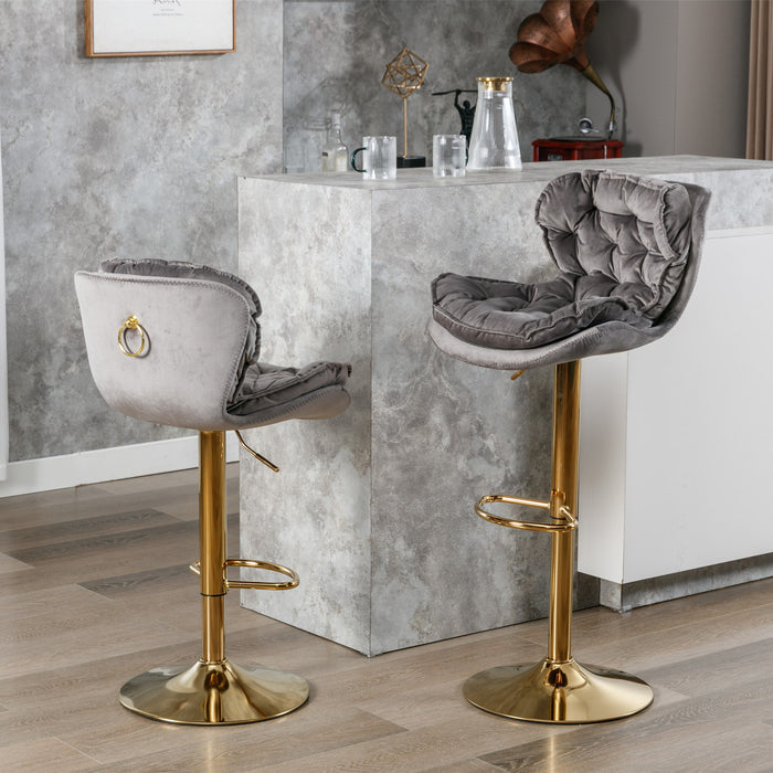 Velvet Swivel Bar Stools, Gray (Set of 2)