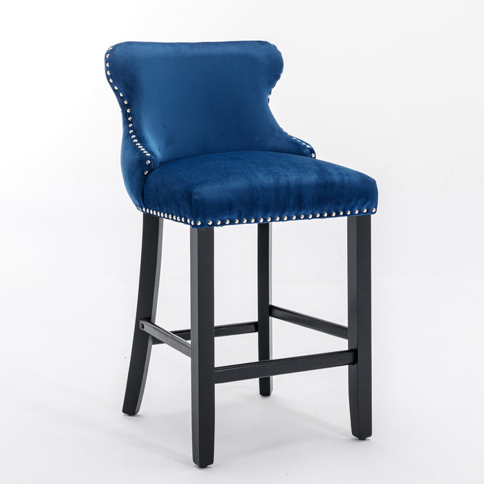 Contemporary Velvet Upholstered Wing-Back Barstools, Set of 2 (Blue)