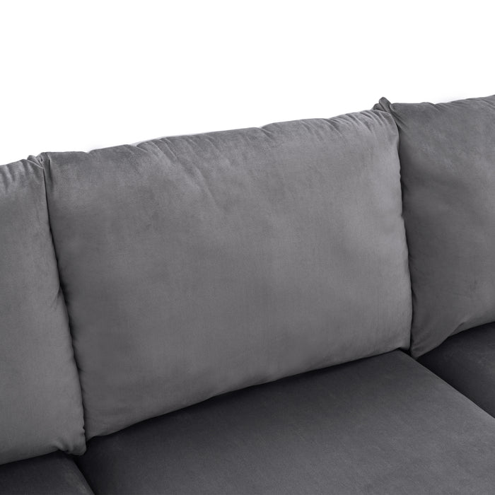 L-Shape Sectional Sofa with Ottoman- Grey